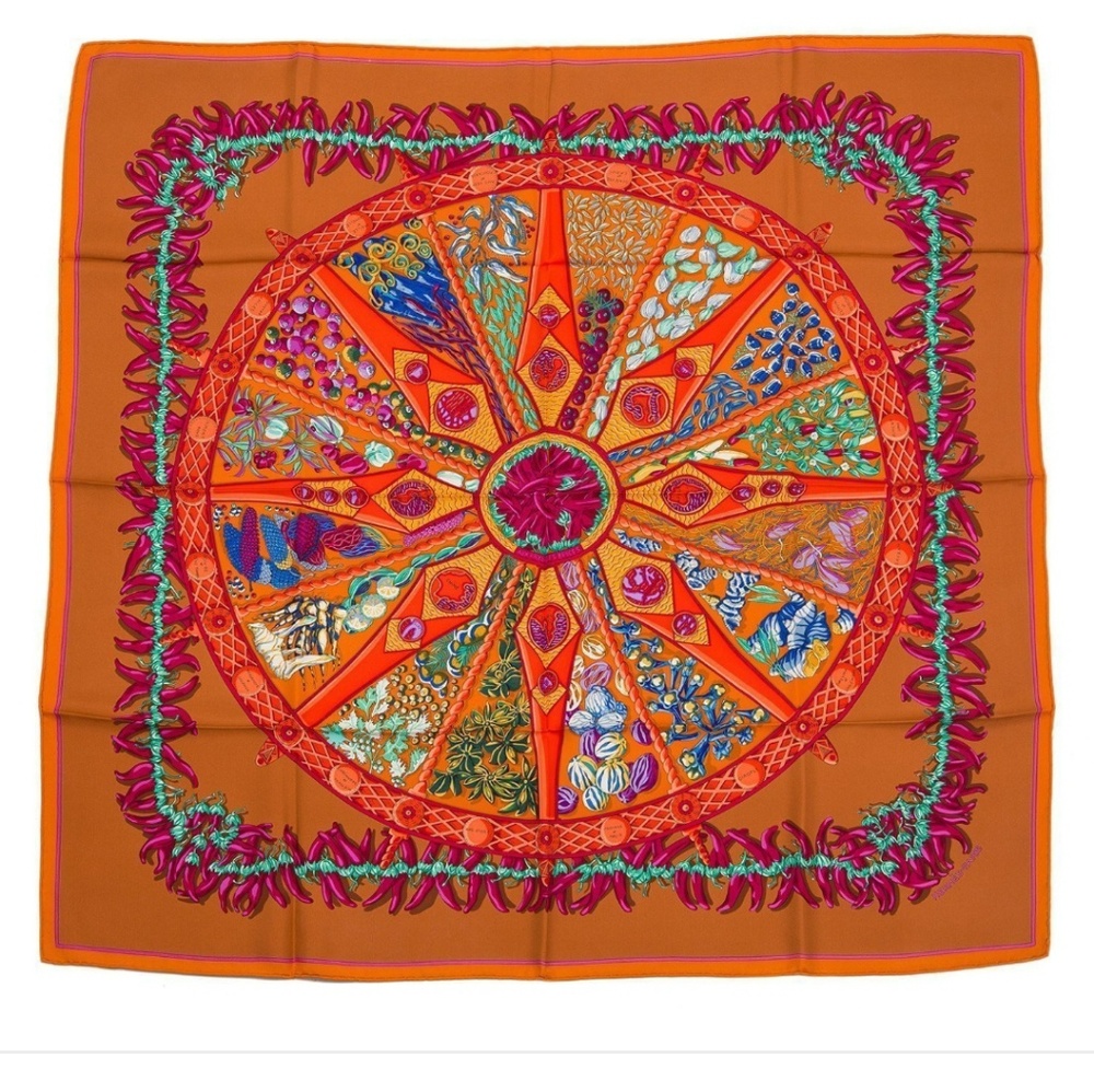 Hermes Scarf "Aux Pays des Espices". 90cm. Gorgeous. 100% Authentic.